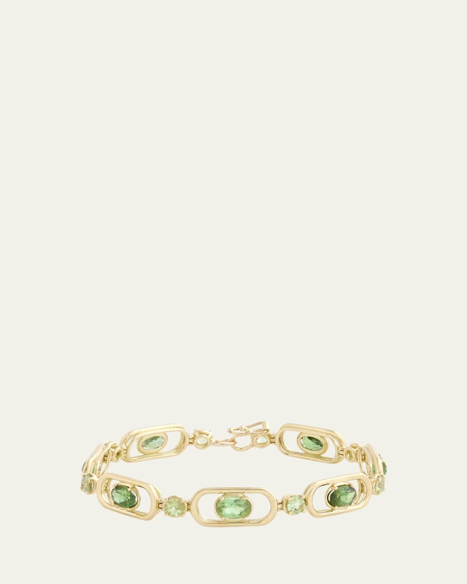 18K Yellow Gold Oval and Round Bracelet with Green Tourmaline